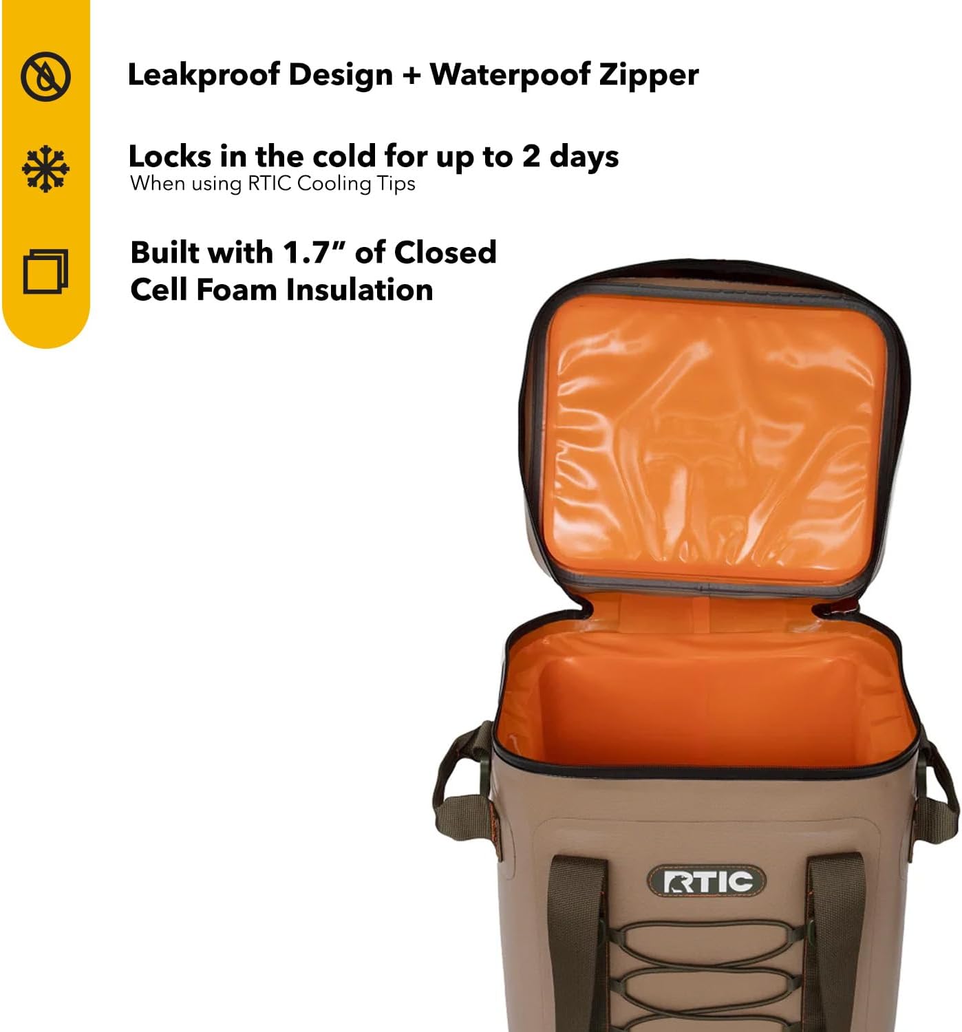 RTIC Backpack Cooler 24 Can, Insulated Portable Soft Cooler Bag Waterproof for Ice, Lunch, Beach, Drink, Beverage, Travel, Camping, Picnic, Car, Hiking, Tan