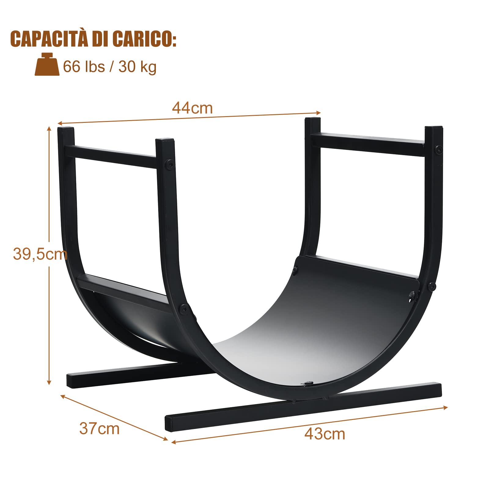 COSTWAY Porta Legna per Interni ed Esterni a Forma di U, Porta Legna per Camino in Acciaio con Base Stabile e Custodia di Trasporto, Portalegna da Ardere per Caminetto e Braciere (44 x 37 x 39,5 cm)