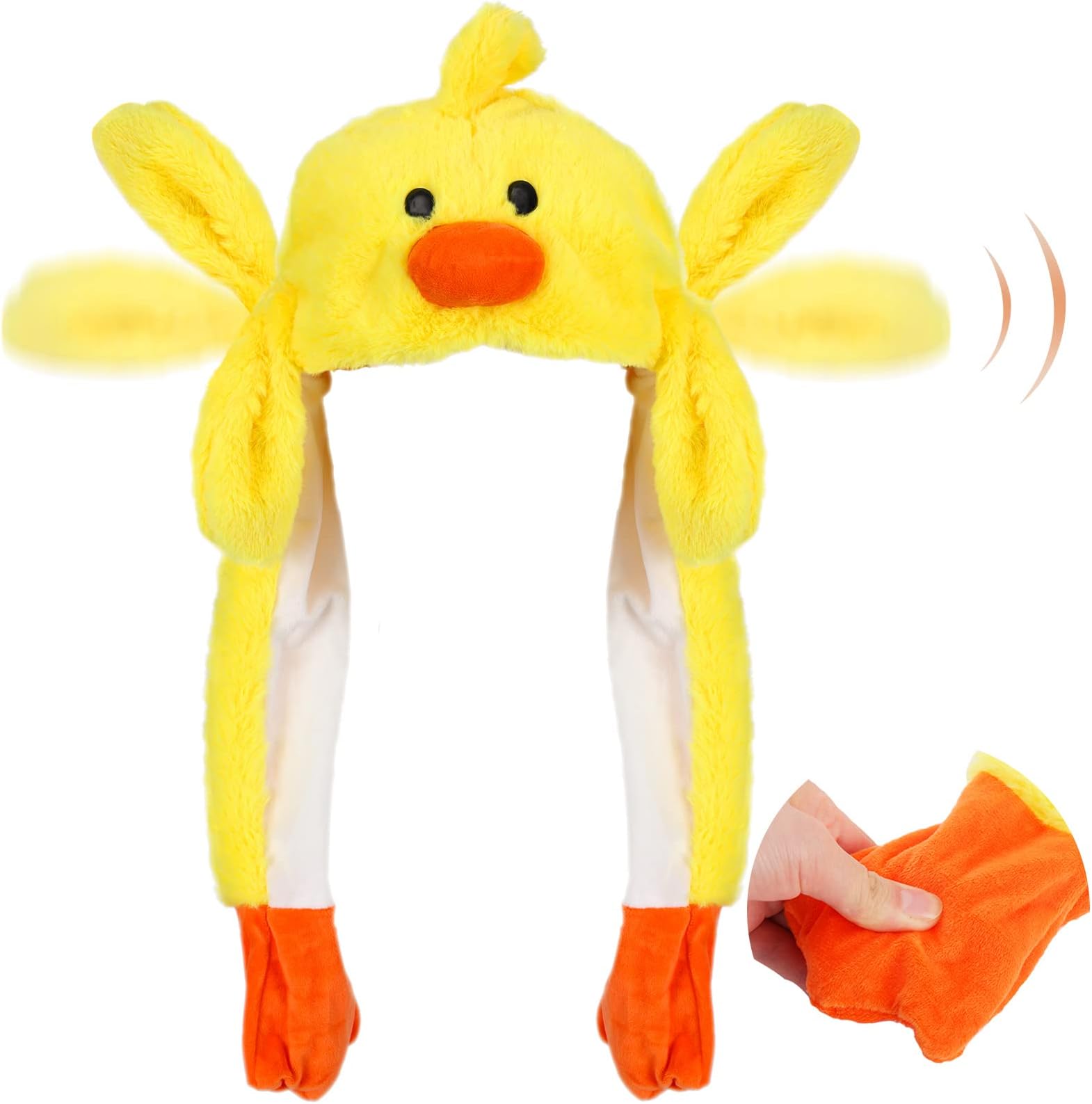 Yellow Duck Hat Plush Ear Moving Jumping Hats Long Soft Cute Animal Hat Pop Up Ears Funny Easter Cap Dress Up Cosplay for Women Men Girls Boys Animal Theme Party Favor Gift Supplies