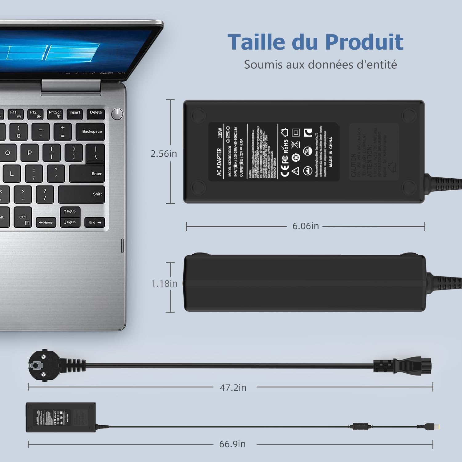135W Chargeur Ordinateur Portable Compatible avec Lenovo IdeaPad Gaming 3 Y40-70 Y50-70 Y70-70 Legion Y520 Y7000 R720 R720-15 ThinkPad T440P T460P T530 T540P W510 W540 ADL135NDC3A Adaptateur