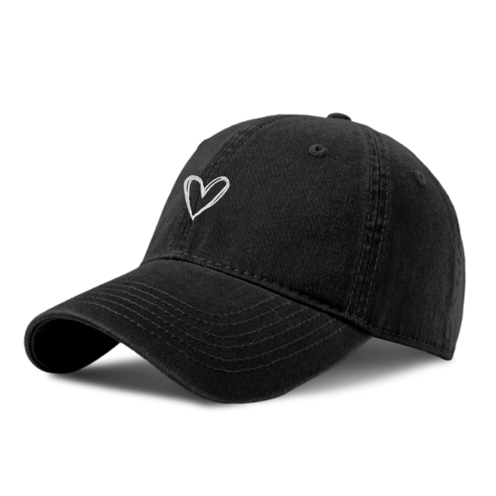 Vintage Heart Embroidered Baseball Cap Distressed Adjustable Hat for Women Low Profile Dad Hats Unisex Cotton Cap