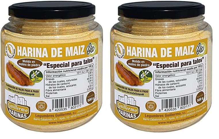 Guillermo | Harina de maíz BIO 'especial para talos' - Bote 500g. | Apta para celíacos | Plato típico del País Vasco (Paquete de 2)