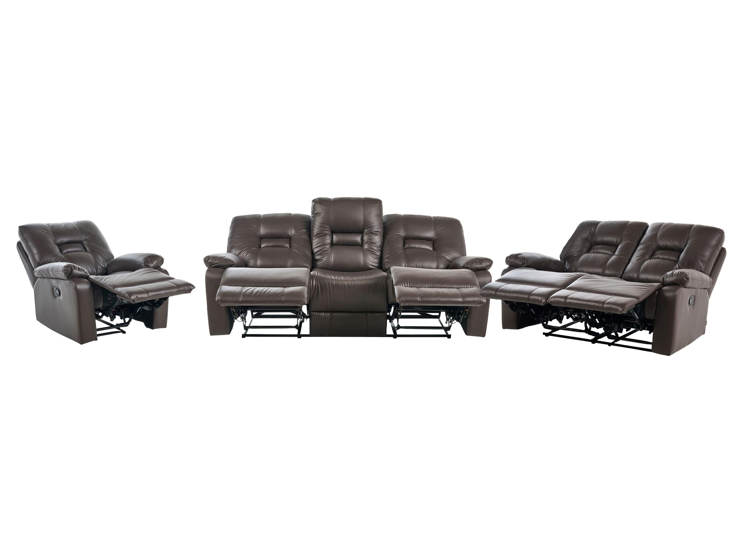 Ensemble Salon 6 Personnes 2 Canapés et Fauteuil en Cuir PU Marron avec Dossiers Réglables et Repose-pieds Confort et Design Beliani