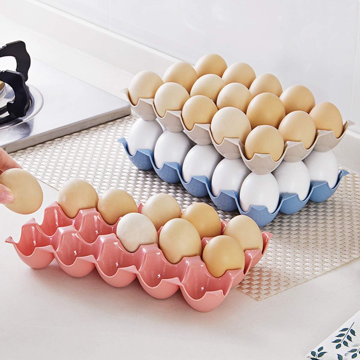 Gadpiparty Ceramic Egg Holder Refrigerator Egg Storage Container for Standard Chicken Eggs Durable High Temperature Material Practical Design for Home Kitchen Organization