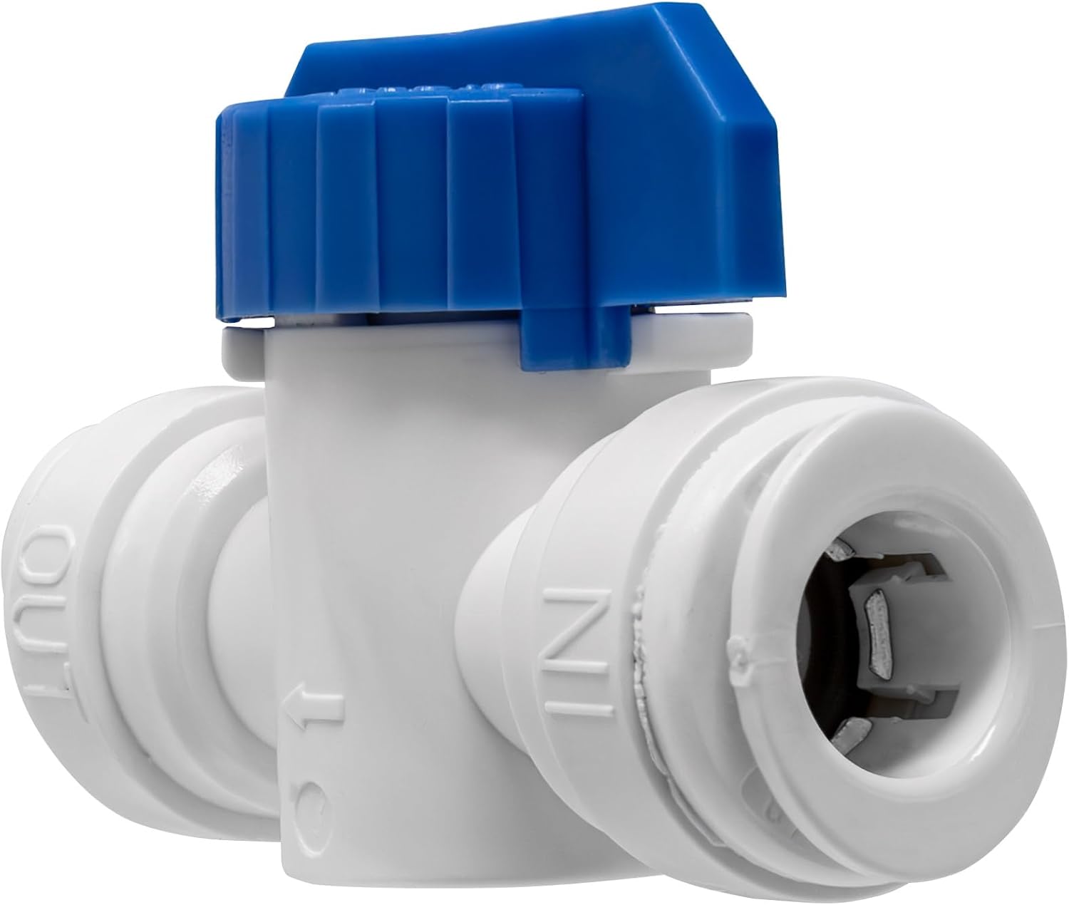 Metpure Straight Inline Ball Valve Quick connect fittings 3/8" by 3/8" OD Tubing for water filtration systems, water softeners, refrigerator filters, ice machines, aquariums, etc.