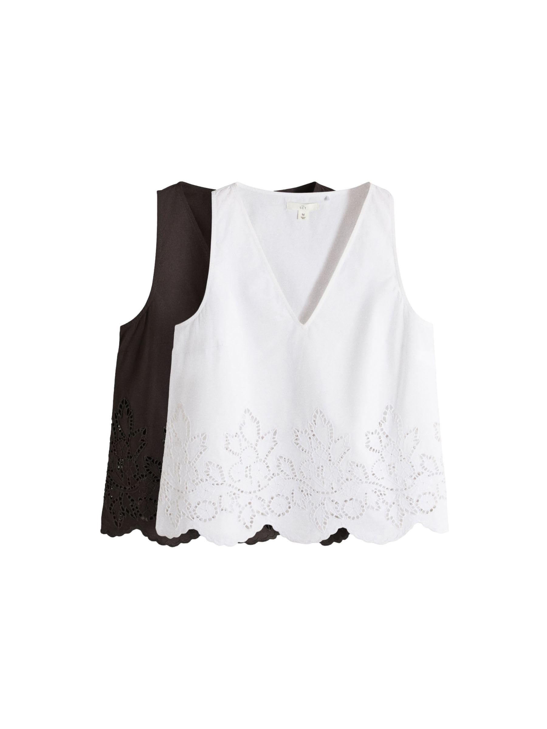 THE SET Donne Confezione da 2 top senza maniche con scollo a V in pizzo sangallo