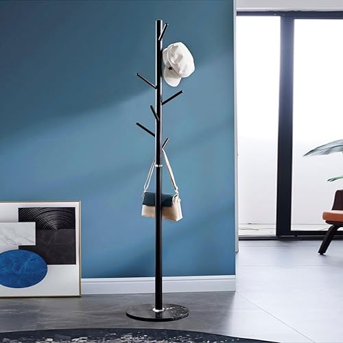 Miniatura 4 de Kertnic Perchero de metal, perchero independiente con base estable de mármol, árbol de abrigo de alta calidad con 7 ganchos de metal para pasillo,