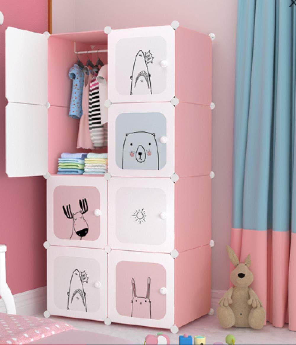 Armario minimalista moderno para niños con diseño de dibujos animados rosa con 8 cubos