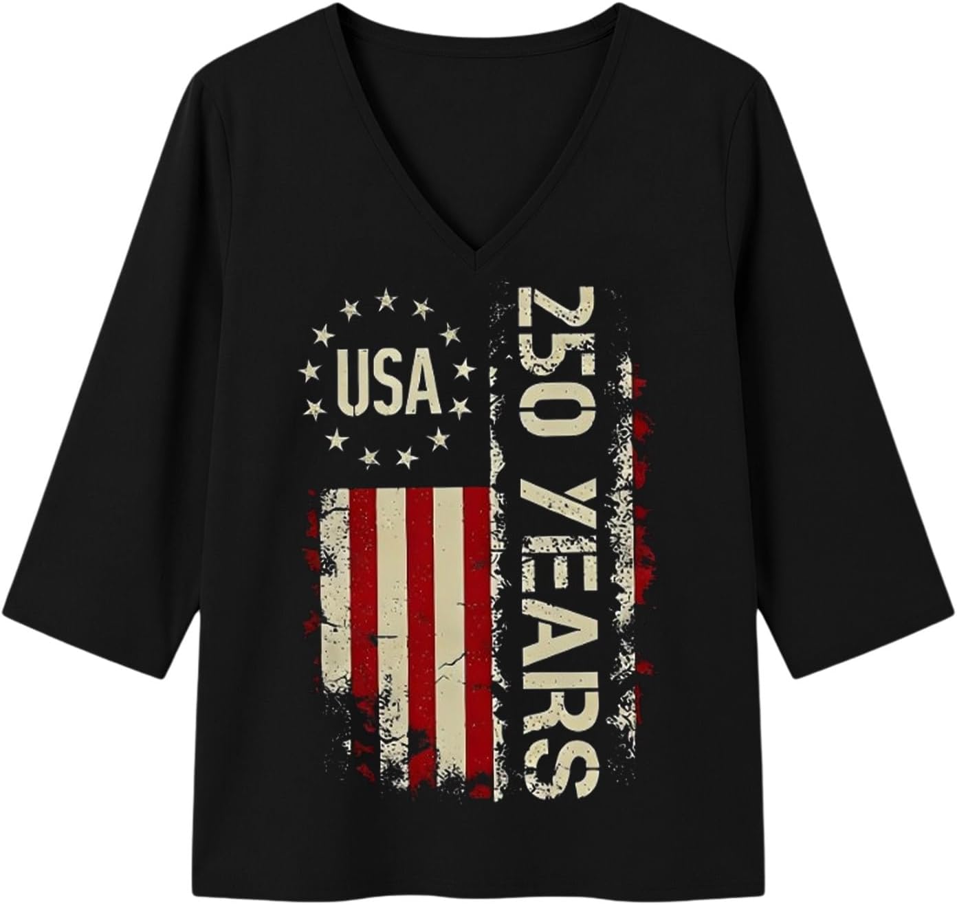 250th Anniversary USA Shirt Women American Flag 4th of July Patriotic 3/4 Sleeve T Shirts 250 Birthday Shirts