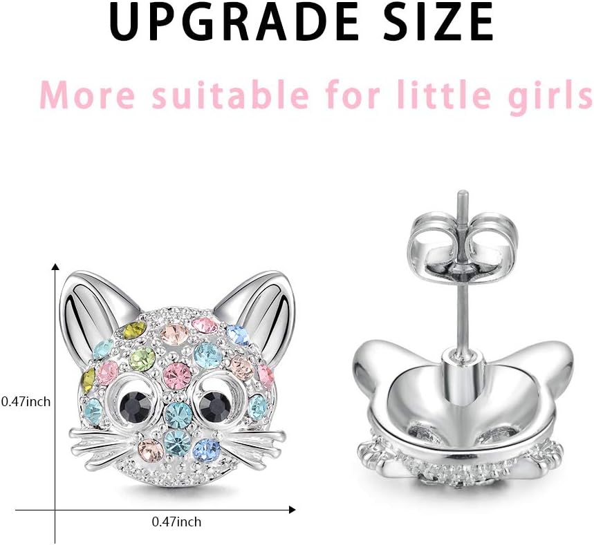 Lanqueen Cat Gifts for girls Cat Necklace and Cat Earrings Set Little girls Jewelry for Cat Lover Daughter Granddaughter