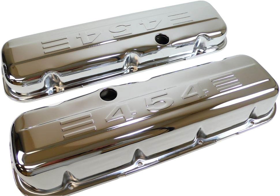Steel Tall Valve Covers Fits 1965–95 Chevy Big Block 396/427 / 454/502 – Stamped 454 Logo – 1 Hole – Chrome Finish