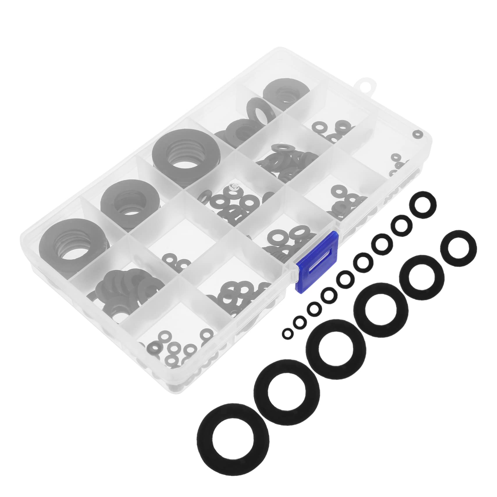 EXCEART Assortimento di Guarnizioni Rubinetto 215 Pezzi, Rondelle Piatte in Plastica Nere per Riparazioni e Tenuta Ricambio per Lavabo Bagno e Rubinetto Cucina
