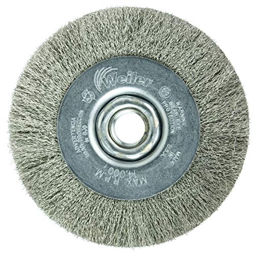 Image of Weiler 00156 4 inch Narrow Face Crimped Wire Wheel, .006 Stainless Steel Fill, 5 /8 inch-11 UNC Nut, Made in The USA (Pack of 5)