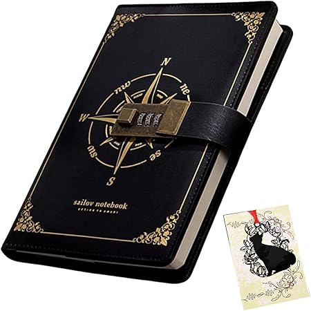 Amazon Unicorn Step 日記帳 鍵付 しおり付き パスワード 手帳 秘密ノートダイアリー 交換日記 おしゃれ 人気 ブラック B6 日記帳 文房具 オフィス用品