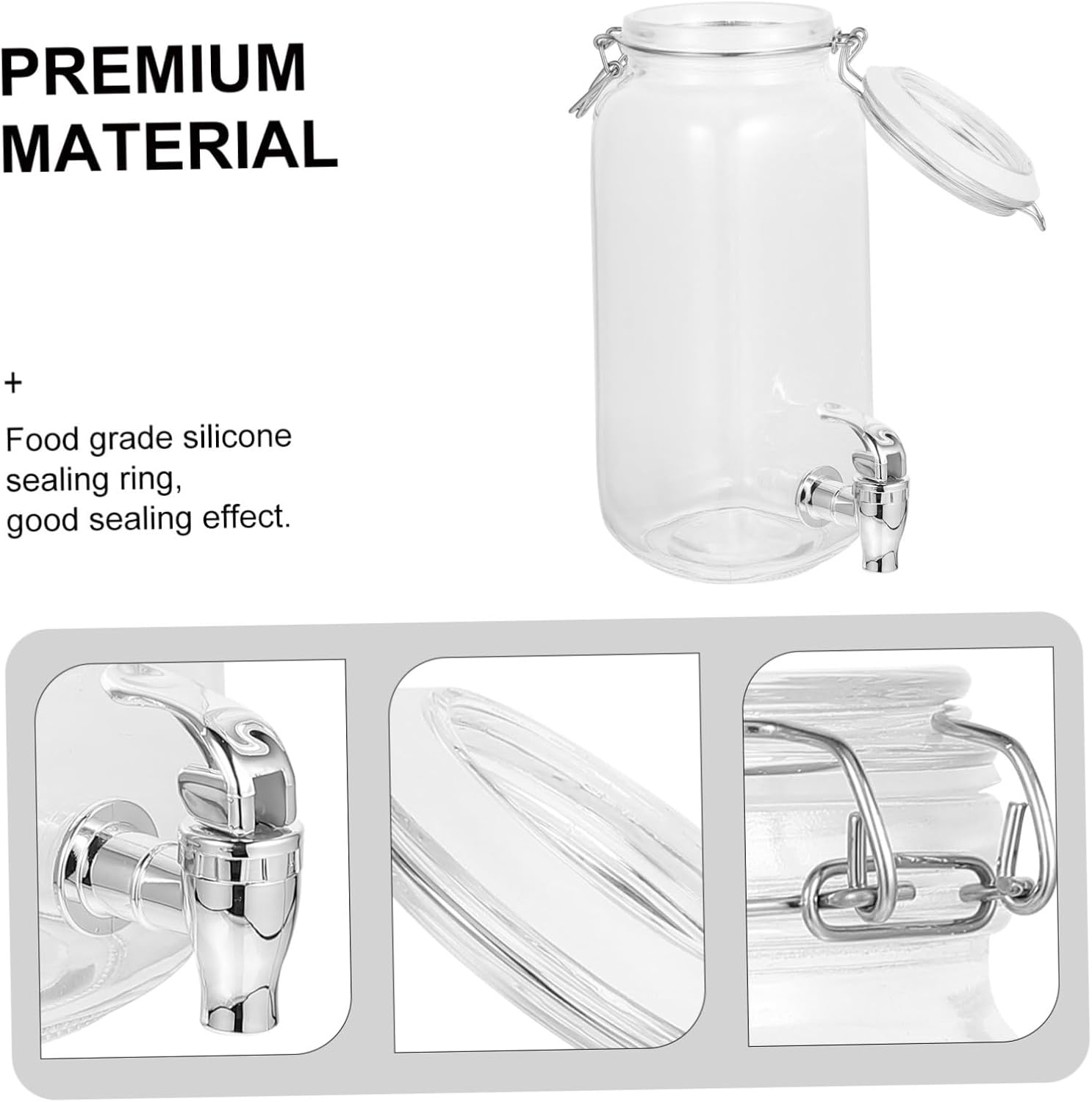 PRETYZOOM 1pc Glass Beverage Dispenser Faucet Juice Jar for Parties Events and Home Use Glass Drink Barrel for Fresh Beverages and Convenient Design