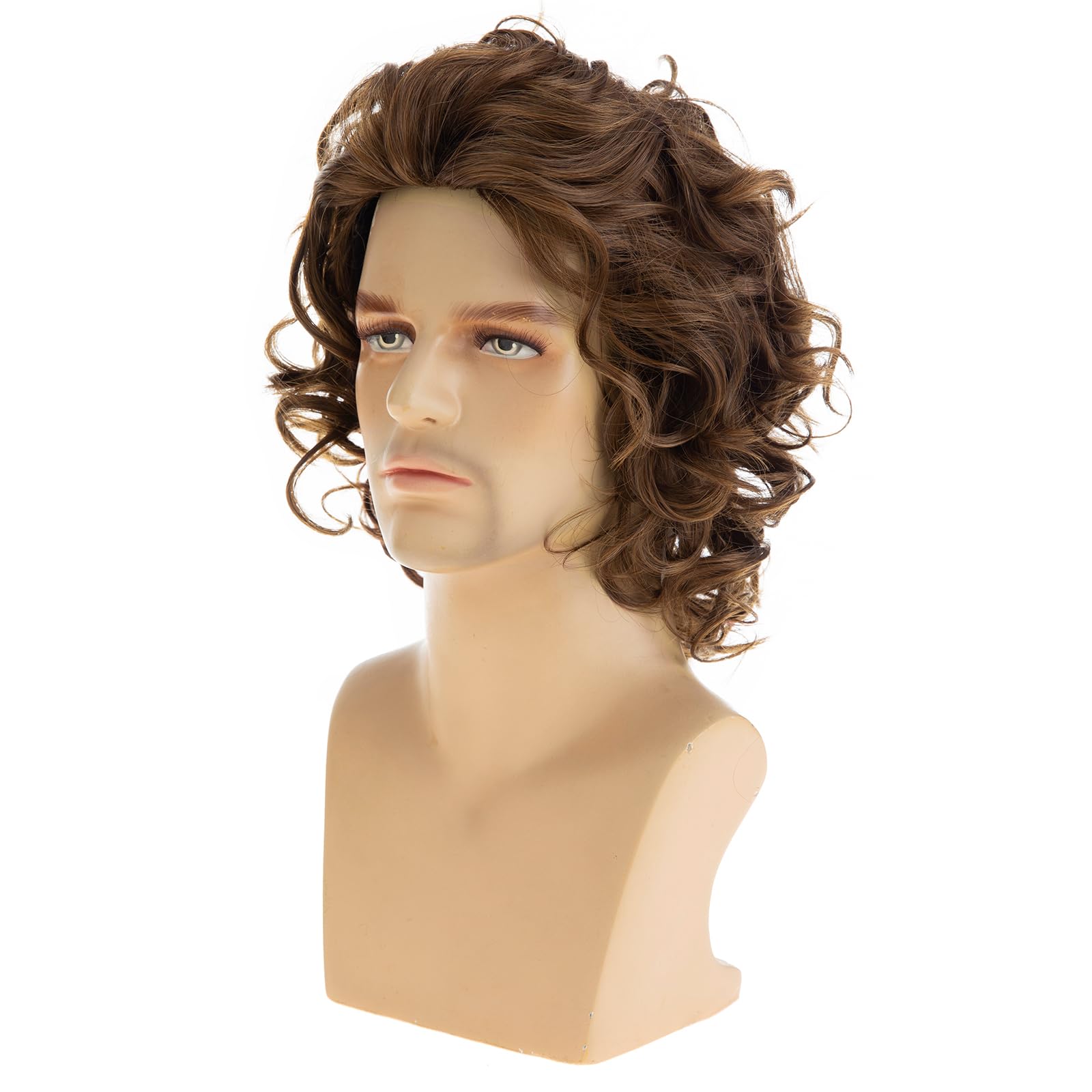 Dsimeig Mens Short Curly Wavy Brown Wig Synthetic Fluffy Cosplay Hair Wigs for Party Halloween Use - Image 3