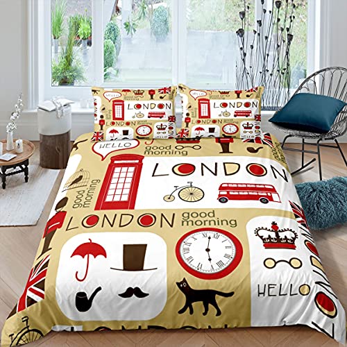 Ensembles de paysage urbain moderne de housse de couette à thème de Londres parure de lit 220x240cm cabine téléphonique rétro housse de couette filles...