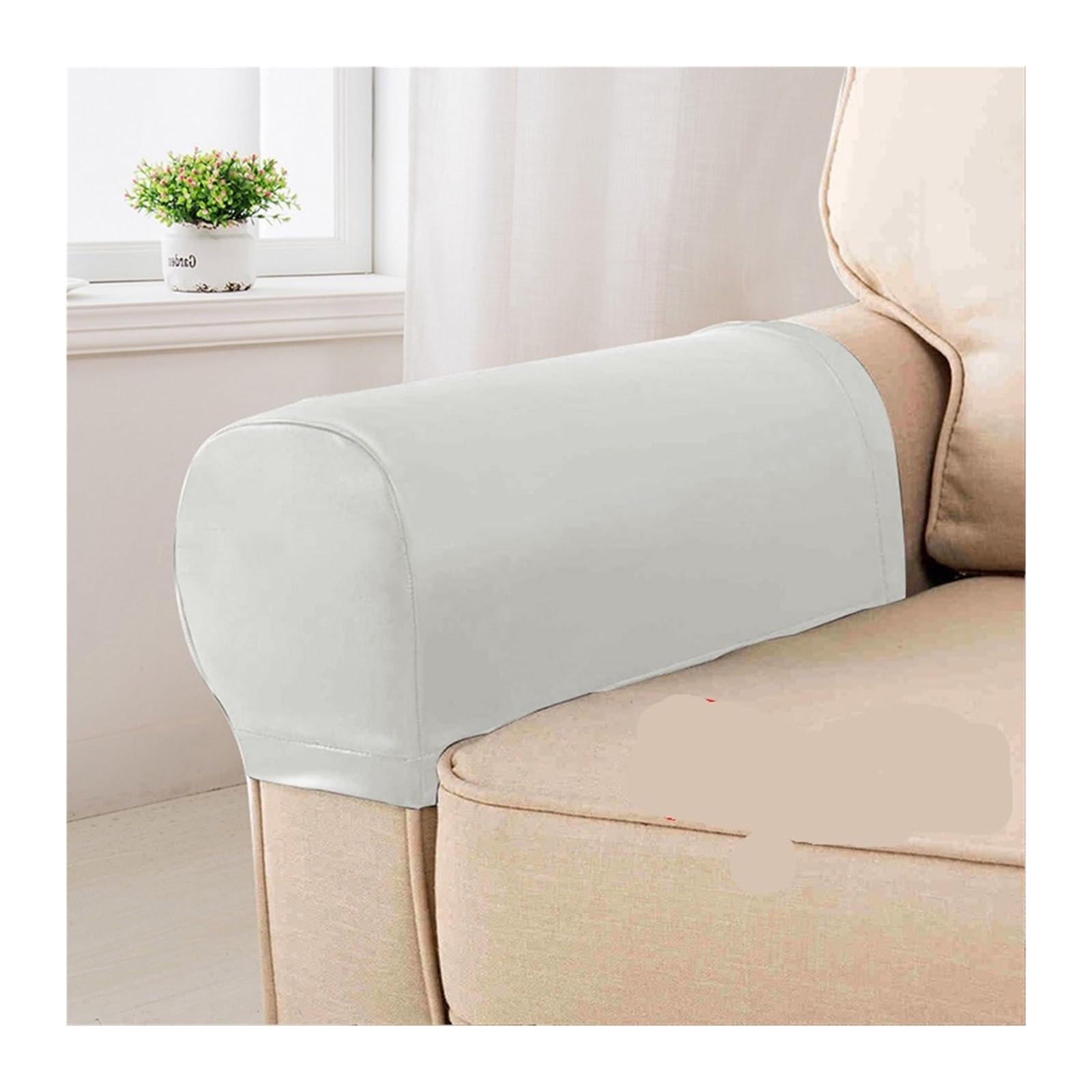 SFOIKVG Arm Covers 2Pcs PU Leather Sofa Armrest Covers Elastic Couch Chair Protector Removable Armchair for Sofa Chair(Beige)