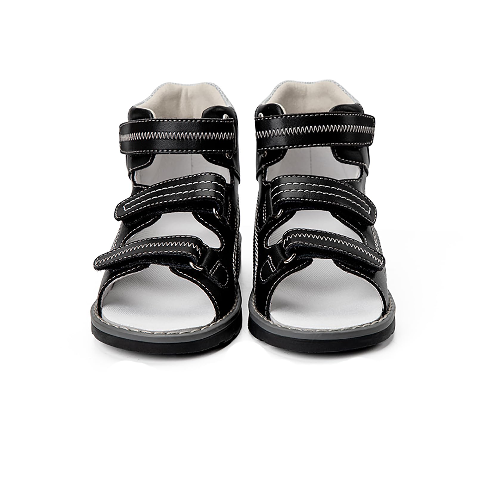 Sandalias ortopédicas para niños pequeños con soporte para arco y tobillo, zapatos negros con respaldo alto para niños