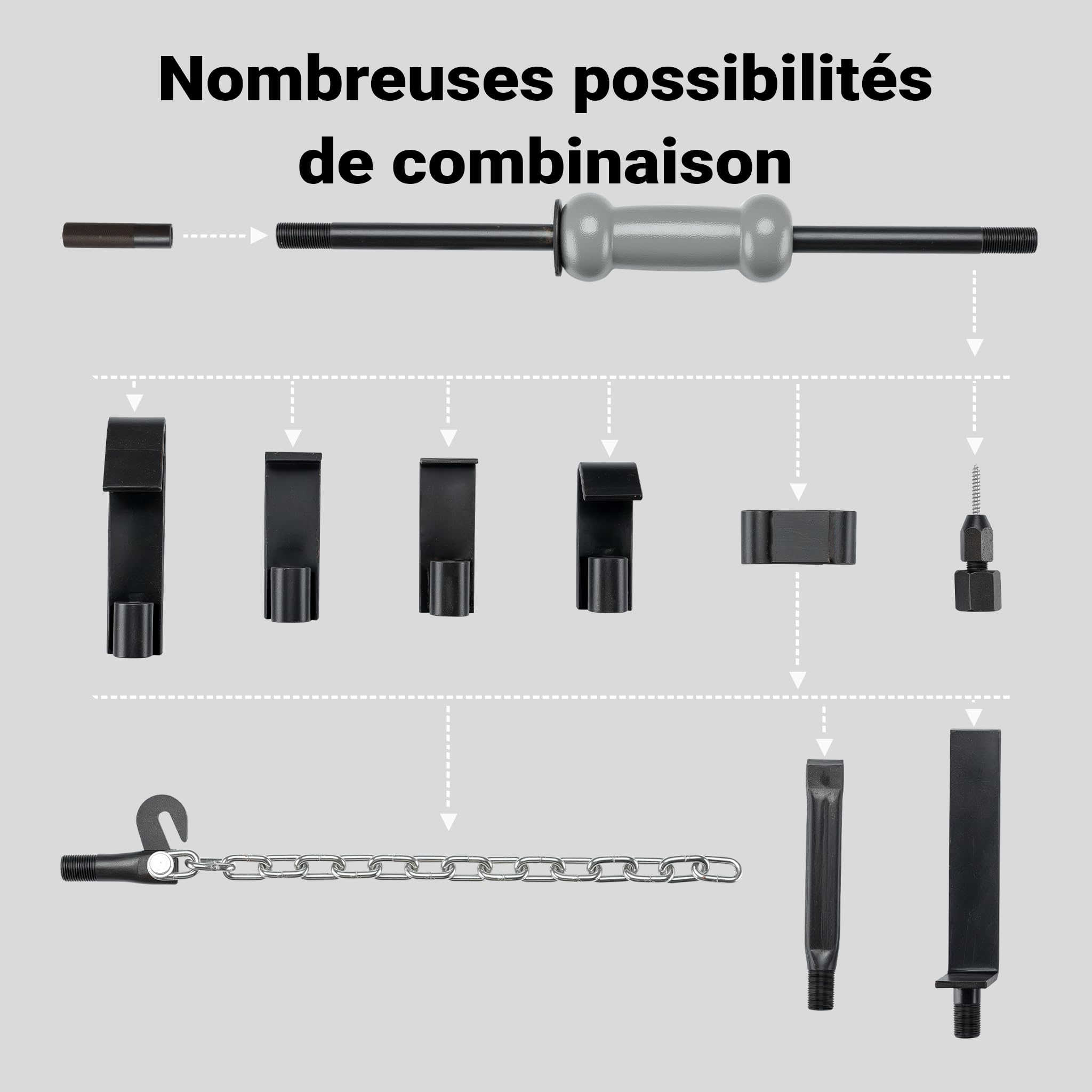 Wiltec Kit Marteau coulissant universel 11 pcs. - dans un coffret - Outil d'inertie et accessoires pour Débosselage carrosserie Réparation Redressage automobile