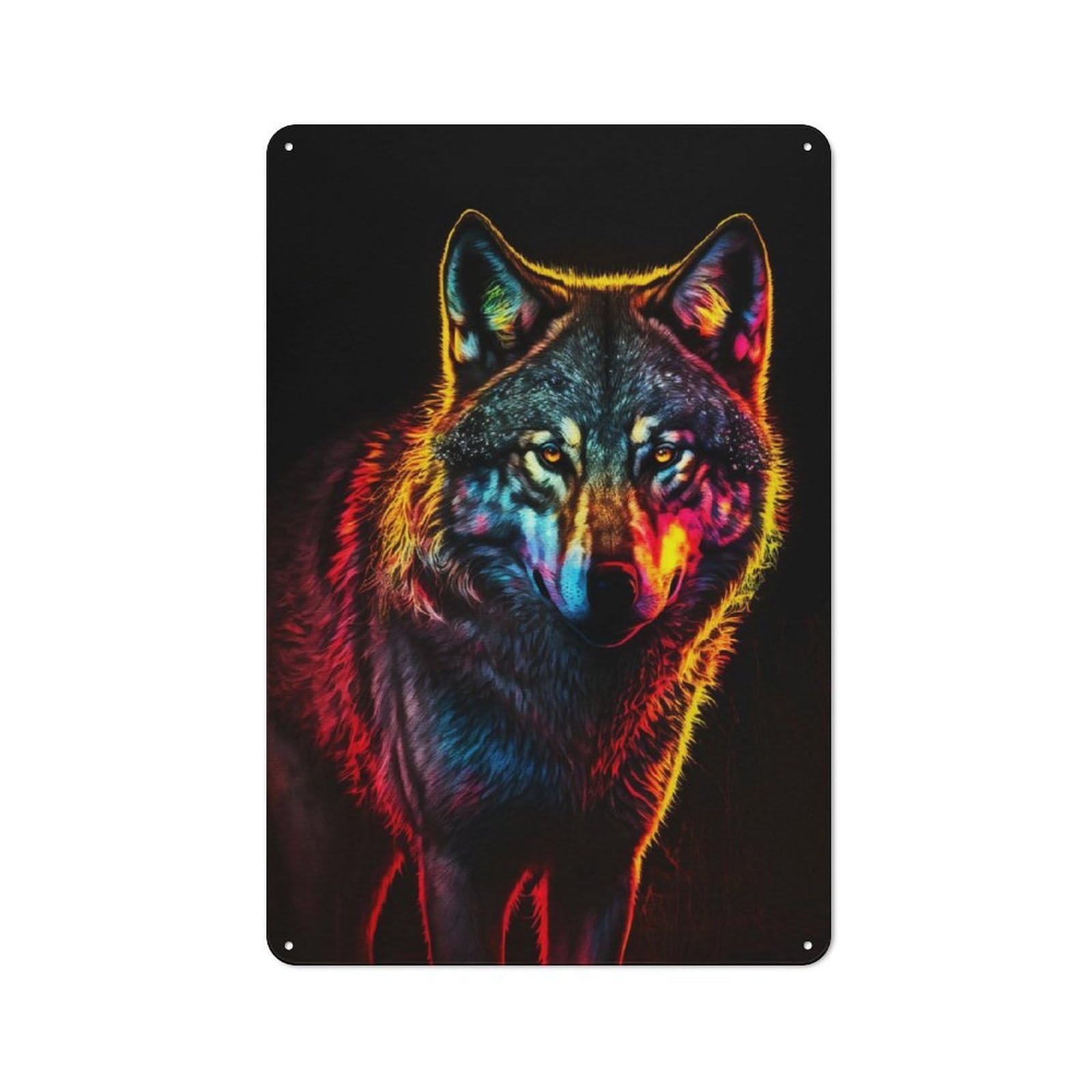 Junmoney Colorful Wolf Rustic Tin Sign 30X20cm For Living Room Or Hallway, A Metal Wall Feature For Living Rooms And Hallways