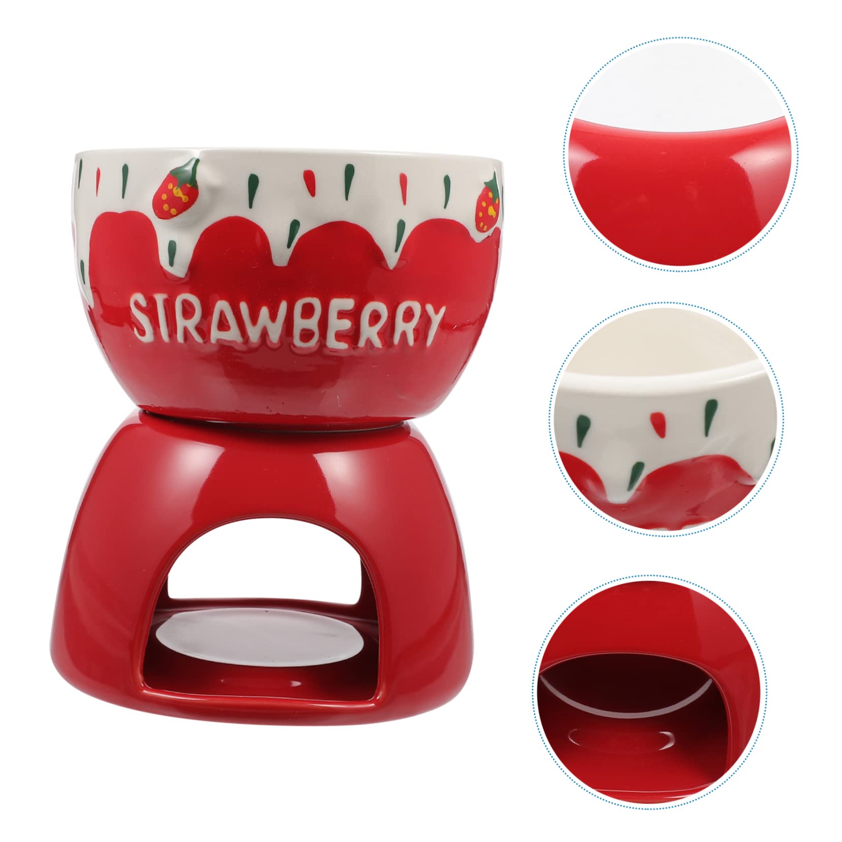 BEBEMOKO 1set Ceramic Chocolate Fondue Pot for Cheese Butter Melting Stylish Strawberry Design for Parties Gatherings Multi-functional Ice Chocolate Melting Pot