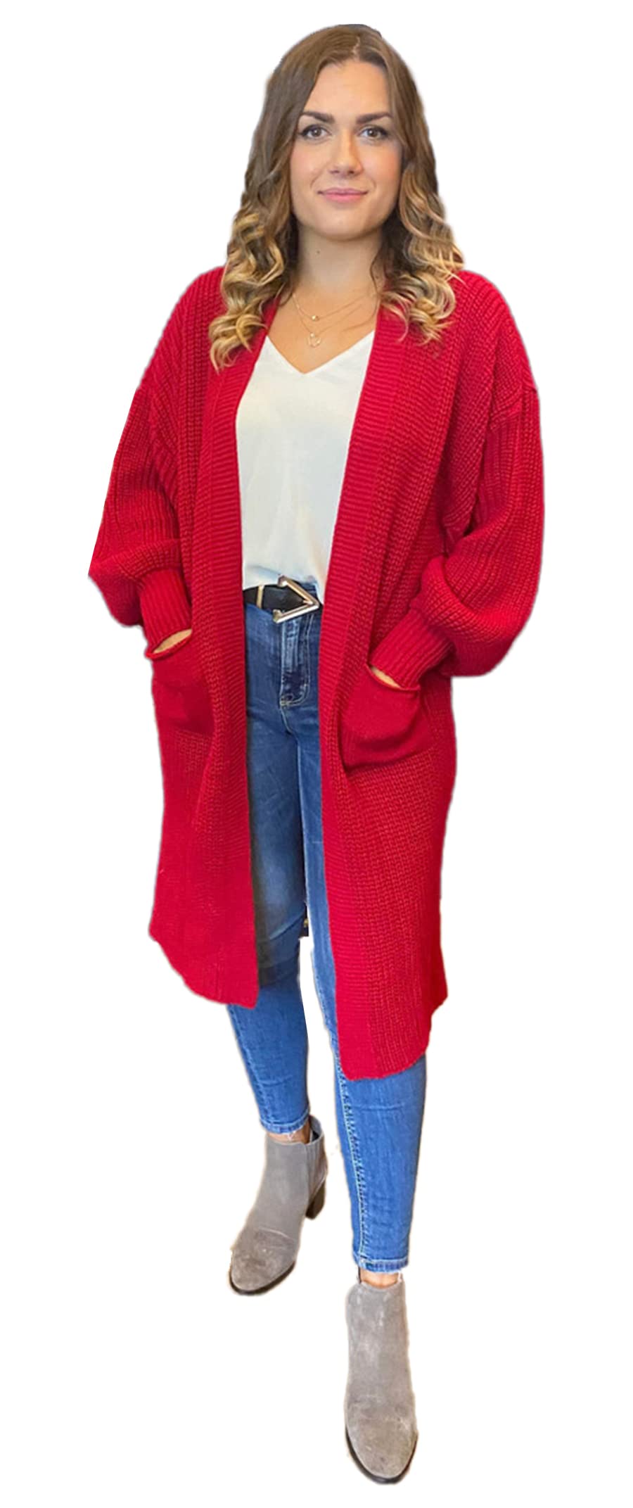 Crazy Girls Girls Red Crazy Womens Balloon Sleeve Cardigan, Sm (Uk 8-10)