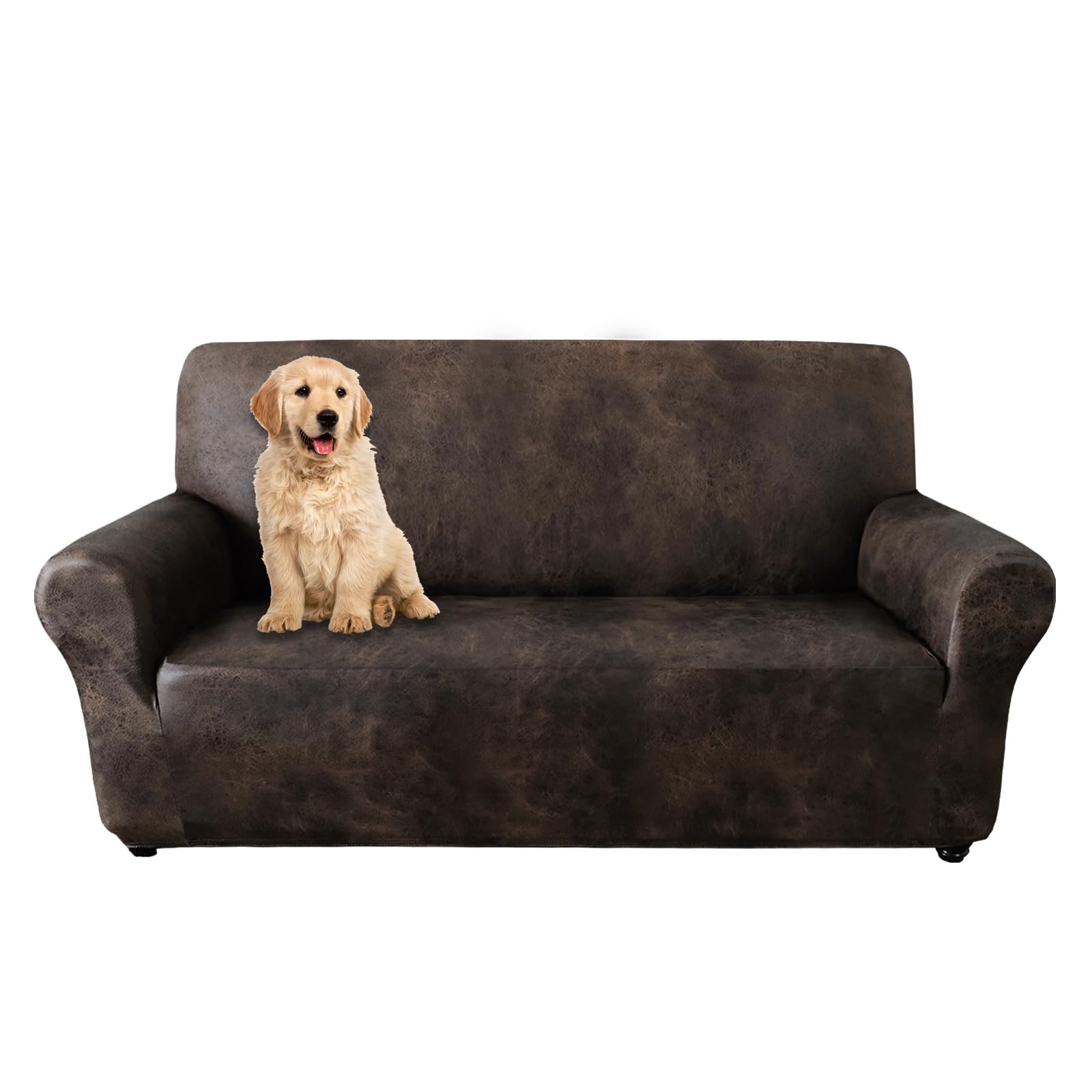 molasofa Love Seat Covers Covers for Home Décor,Soft Loveseat Covers Leather-Like Spandex Loveseat Cover,Non-Pilling Non-Slip 1-Piece Couch Cover for Dogs/Cats/Kids(Loveseat, Dark Brown)