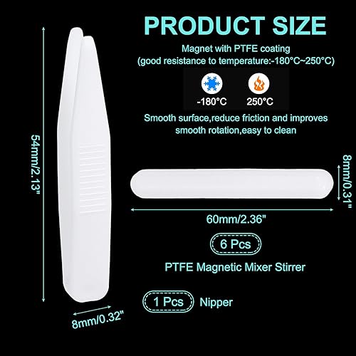 Miniatura 2 de PATIKIL Barra agitadora magnética, 2.362 x 0.315 in, 6 unidades de PTFE magnético, barra mezcladora magnética para vaso de precipitados de fondo