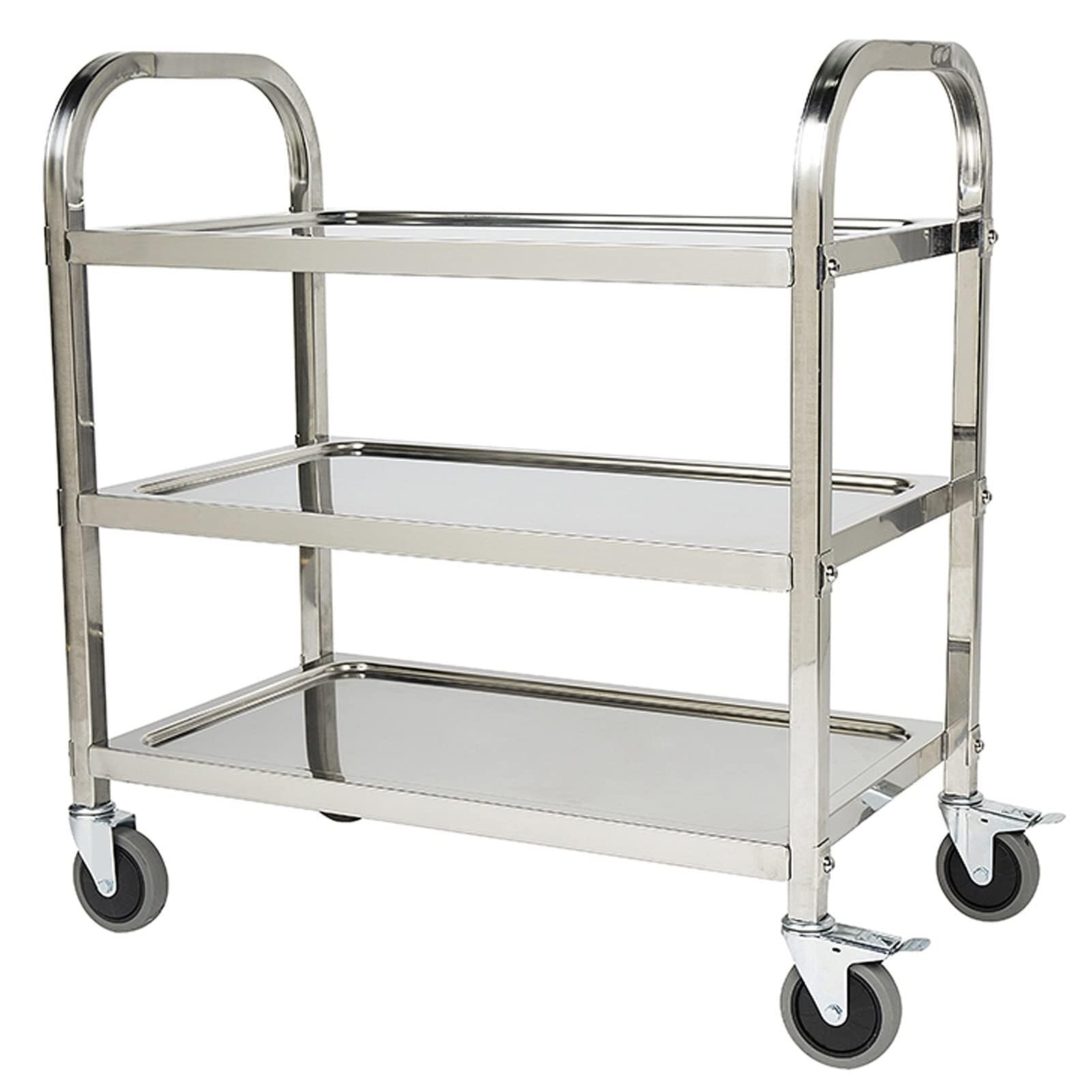 Carrito de servicio de acero inoxidable con ruedas bloqueables de 3 niveles, bandeja extraíble, práctico para uso en casa, hotel y restaurante, 85 x 45 x 90 cm, carrito multifunción