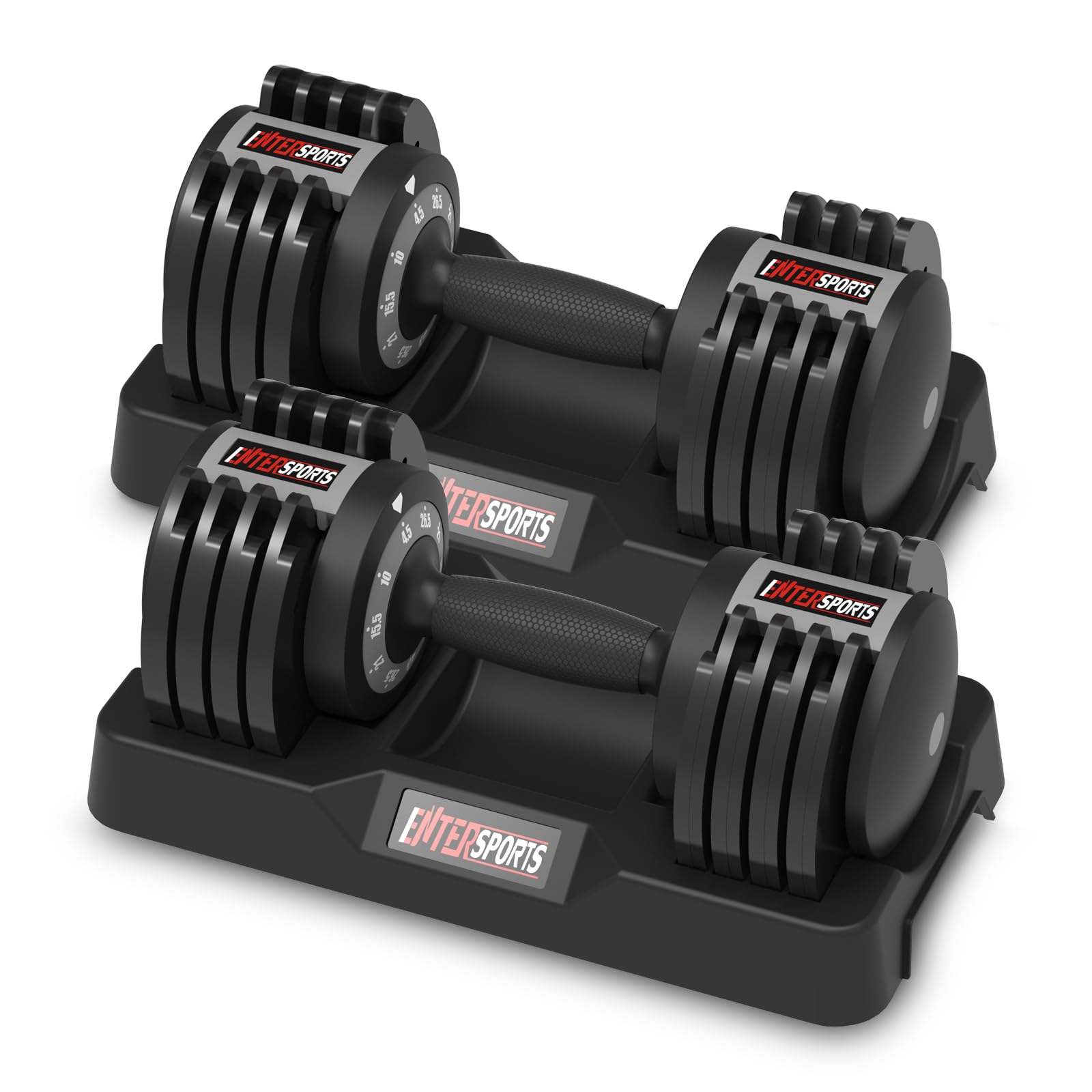 EnterSports 12kg/18kg/27kg Manubri regolabili salvaspazio, manubri regolabili con impugnatura antiscivolo 5 livelli di peso, ottimi per casa, ufficio, palestra, allenamento del corpo