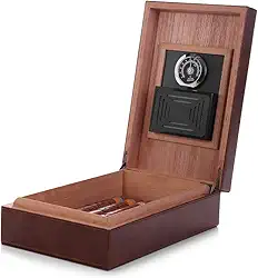 Umidor de charutos em cedro Megacra, superfície de couro, feito à mão, caixa de cedro espanhol para charutos com higrômetro e umidificador, portátil, para viagem, comporta de 20 a 30 charutos