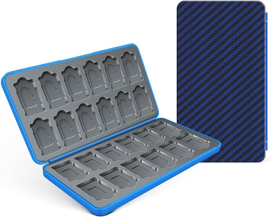 AceGamer Game Case Holder for Switch, 24 Game Case&24 Micro SD Card Storage, Portable Game Card Case Gift Accessories with Magnetic Closure,Soft Lining and Protective Hard Shell(Blue Stripes)