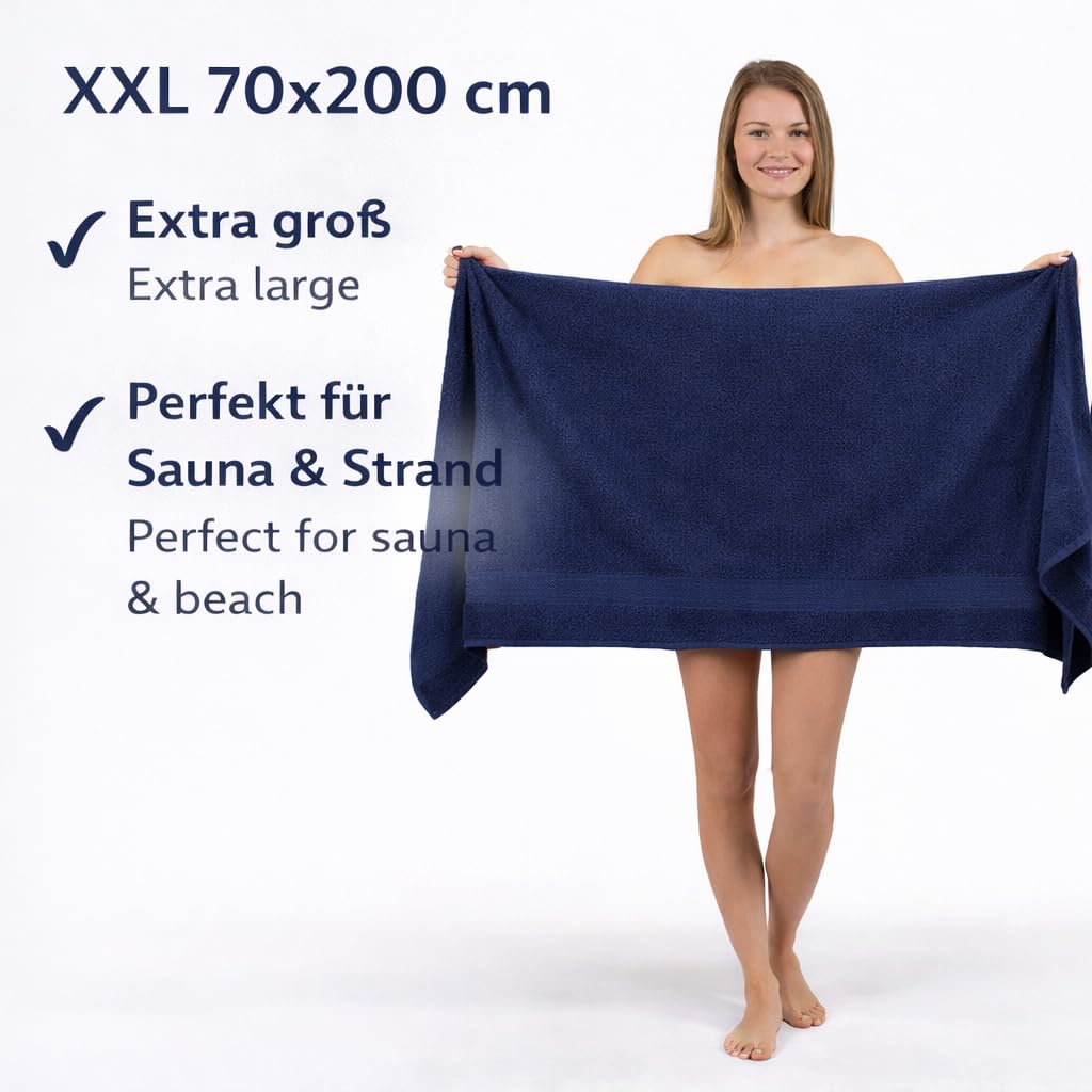 Betz 3-TLG. XXL Saunatuch Set Premium 100% Baumwolle 1 Saunatuch 2 Handtücher Farbe dunkelblau