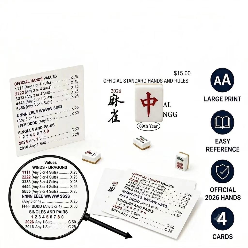 Carta ufficiale Majong 2026, confezione da 4 carte mahjong