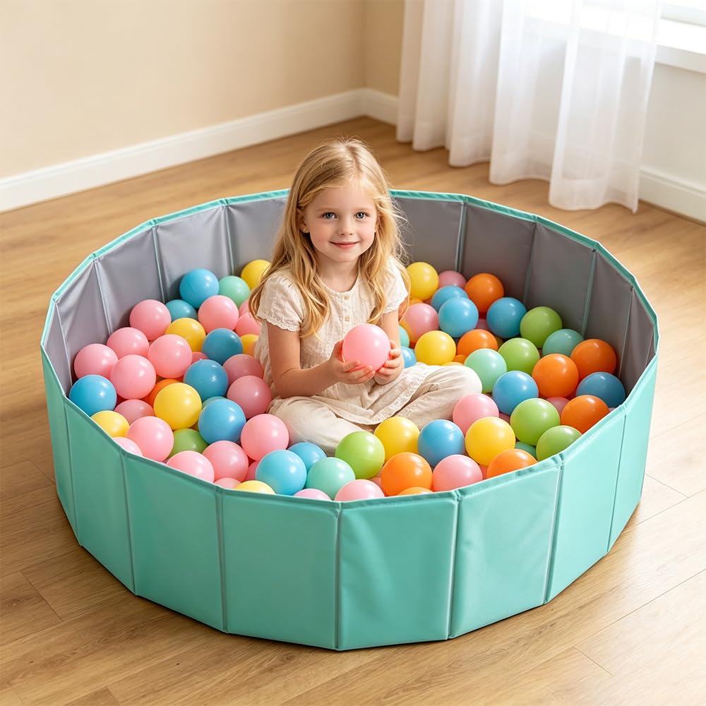 Baby Ball Pit, Foldable Ball Pit, 100cm Foldable Kids Ball Pool for Baby Toddler Boys Girls Dogs Cats Indoor Outdoor Garden, Blue
