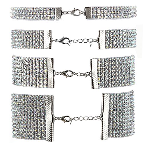 JewelryWe Schmuck 4 PCS Set Damen Halsband, Elegant Strass Choker Halsketten Farbig Transparent Harz Plastik Halsschmuck
