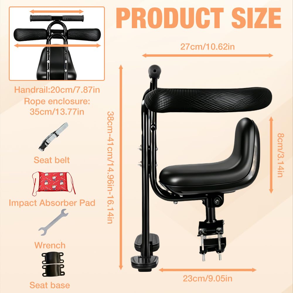 Foreverup Siège Enfant de Vélo Avant, Siège de Vélo pour Enfant, Siege Velo Enfant Soutien et Pédales de Pied, Charge 40 kg, Siège Avant pour vélo électrique, VTT et Vélos de Ville