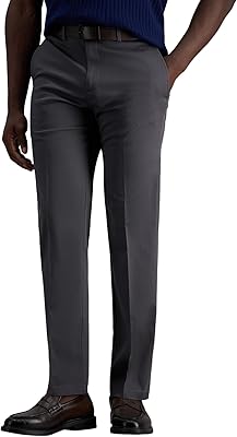 Haggar Mens Premium No Iron Khaki Straight Fit Flat Front Casual Pant