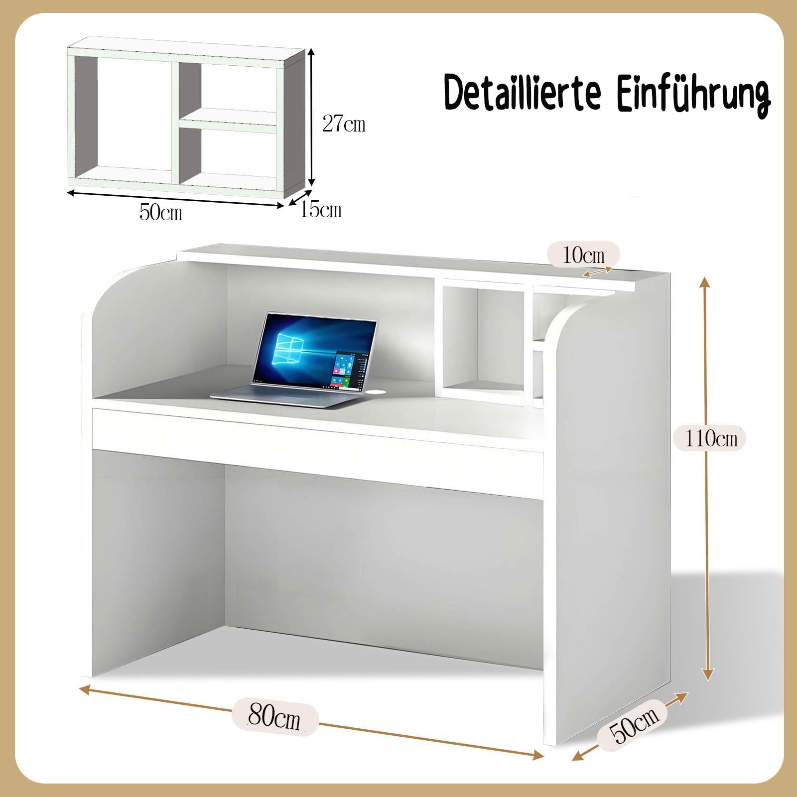 LINLIUA Empfangstheke Rezeption Klein Kosmetikstudio, Rezeptionstheke Modern Holz mit Ablage für Büro und Empfang, Platz Sparen, Einfach zu Montieren, für Büro Hotel Weiß 80 * 50 * 110cm