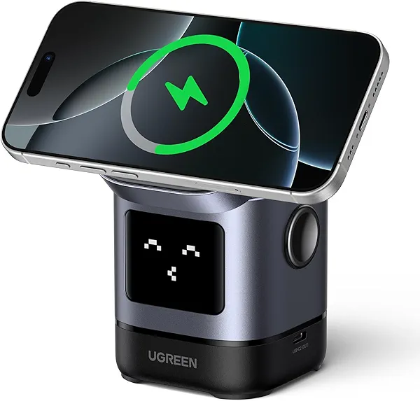 UGREEN Uno Qi2 Certified 15W Wireless Charger Stand, 2-in-1 Foldable Charging Station Compatible with iPhone 17/17 Air/17 Pro/17 Pro Max/16/15/14/13/12 Series, AirPods 2/3/Pro (No AC Adapter