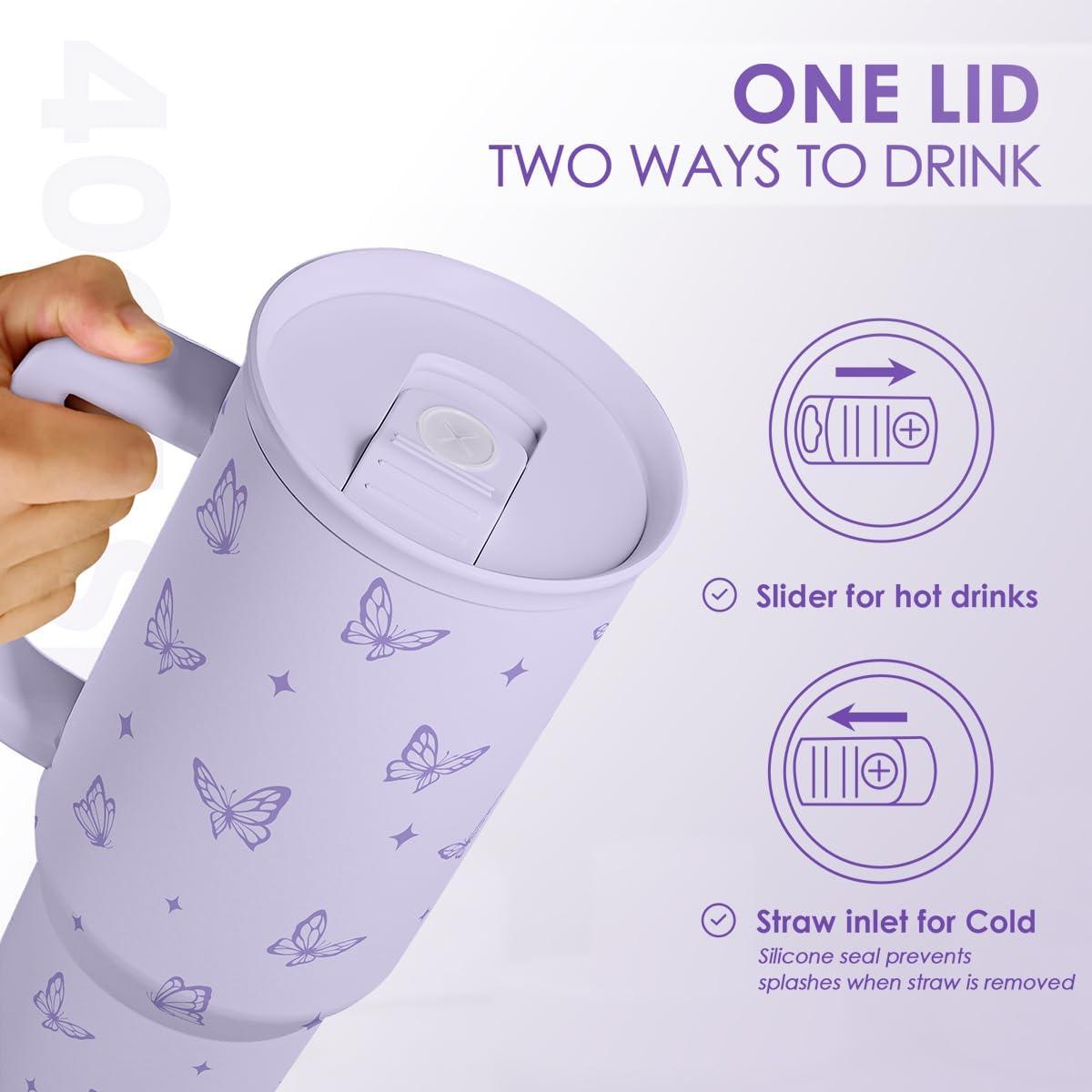 Butterfly Gifts for Women, Purple Butterfly Tumbler with Handle, Stainless Steel Insulated Coffee Travel Mug Cup, Gifts for Women Girls on Birthday Christmas, 40oz - Image 5
