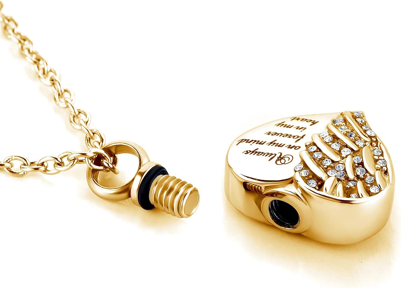 Gold Heart Cremation Jewelry for Mom Papa Sister Ashes Angel Wing Urn Necklace Memorial Keepsake Pendant Jewelry - Image 2