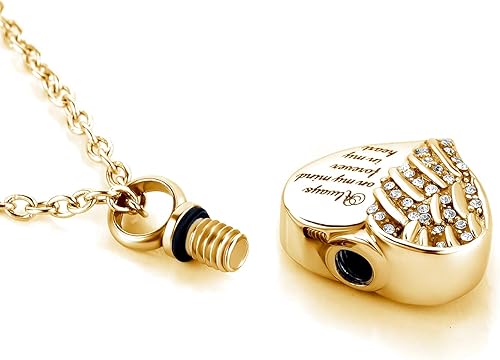 Miniatura 4 de Joyería de cremación de corazón de oro para mamá papá hermana cenizas ángel ala urna collar memorial colgante joyería