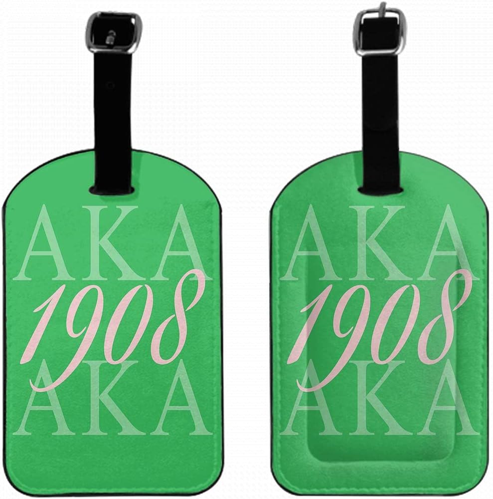 Zoczos Aka 1908 Luggage Tags Pink Green Simple Creative Lettering As Known As Abbreviation Privacy Cover ID Label with Strap and Address Card for Travel Bag Suitcase, 1 Pack