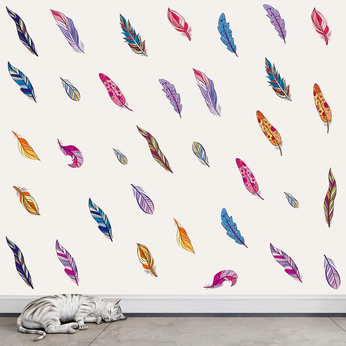 Décoration murale plume autocollante pour fenêtre cuisine et meubles de salon
