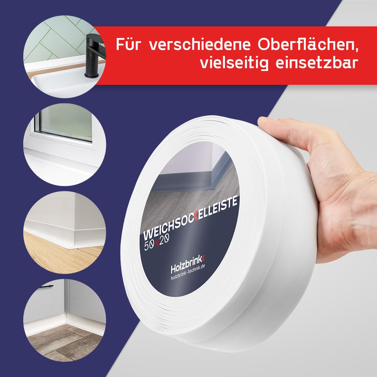 HOLZBRINK Weichsockelleiste selbstklebend PVC 50x20mm 25m Weiß