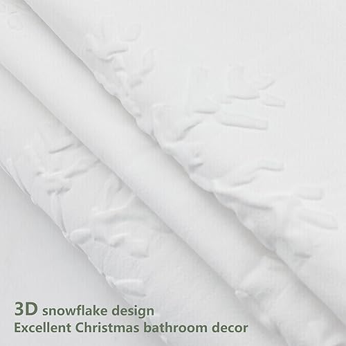 Miniatura 4 de Cortina de ducha de patrón 3D de copo de nieve de Navidad para decoración de baño, juego de cortina de ducha de tela blanca de Navidad, impermeable,