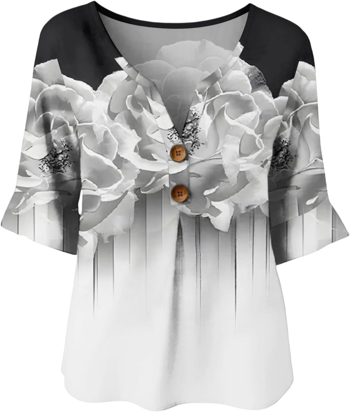 Womens 3/4 Sleeve Tops V Neck Button Down Henley Shirts Casual Lightweight Three Quarter Sleeve Graphic Blouses
