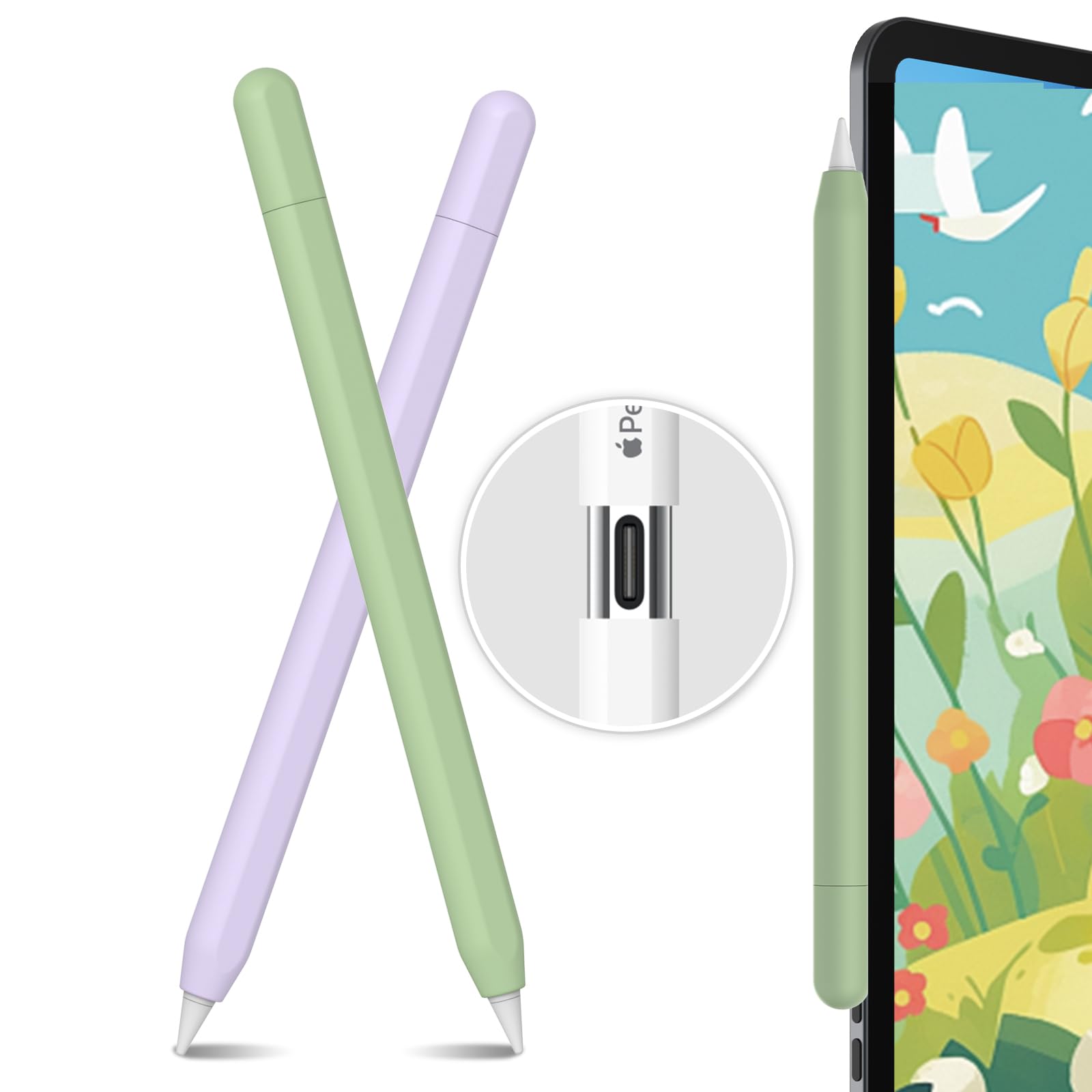 AhaStyle 2 Pack Silicone Apple Pencil (USB-C) Case 2023 Ultra Thin Proteative Cover Skin Apple Pencil Sleeve Anti-Slip Grip Compatible with Apple